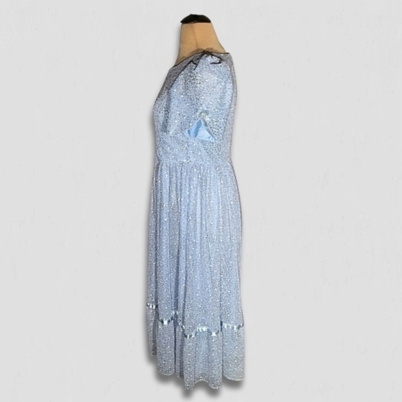 Vintage Beaded Floral Appliqués Peasant Dress Blue XL - Picture 4 of 14